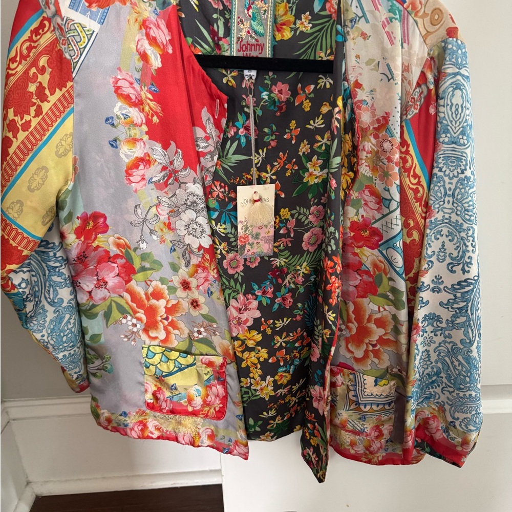 Johnny Was Red and Blue Floral Blouse